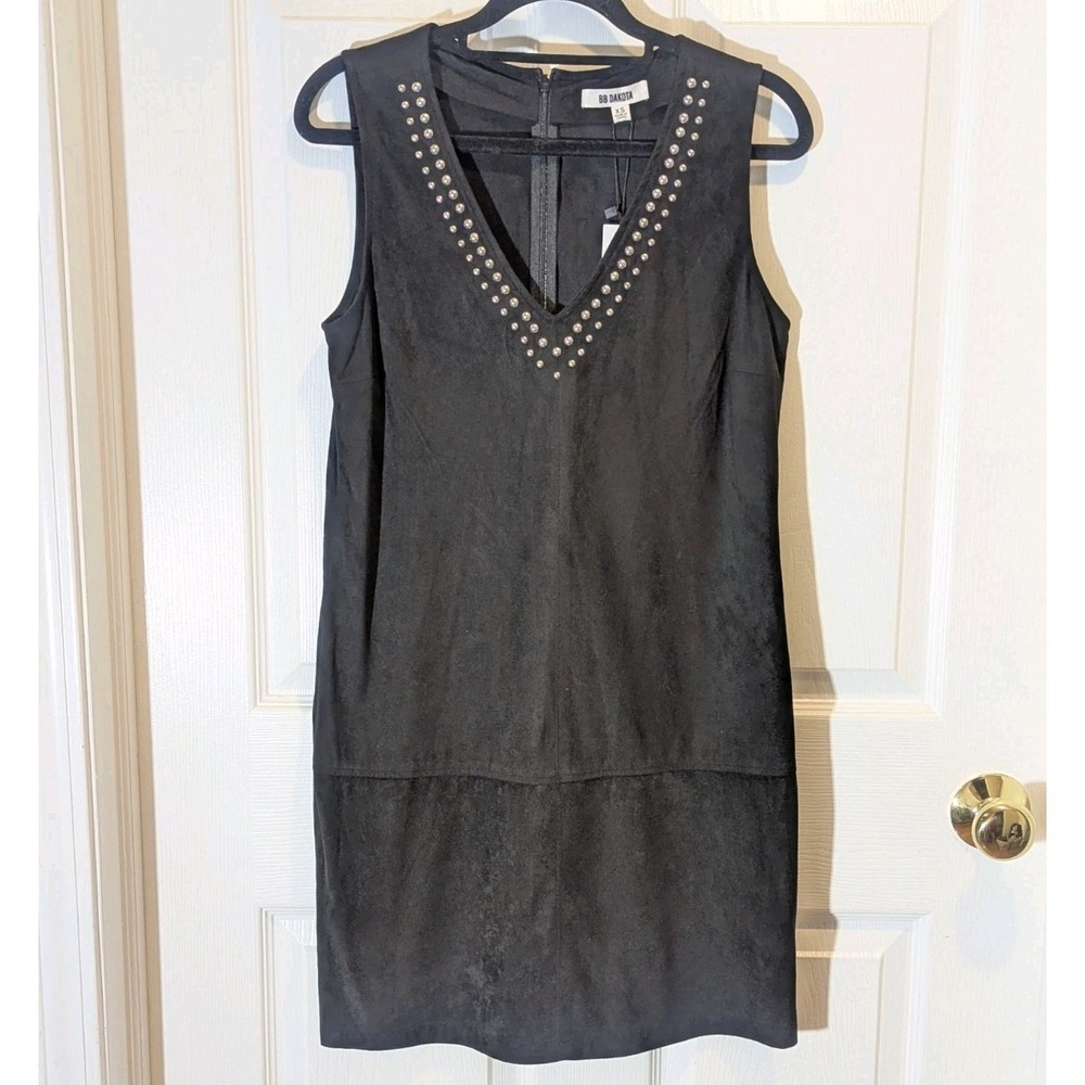Y2K Edgy Glam Faux Suede Studded Mini Dress Quiet Luxury NWT XS